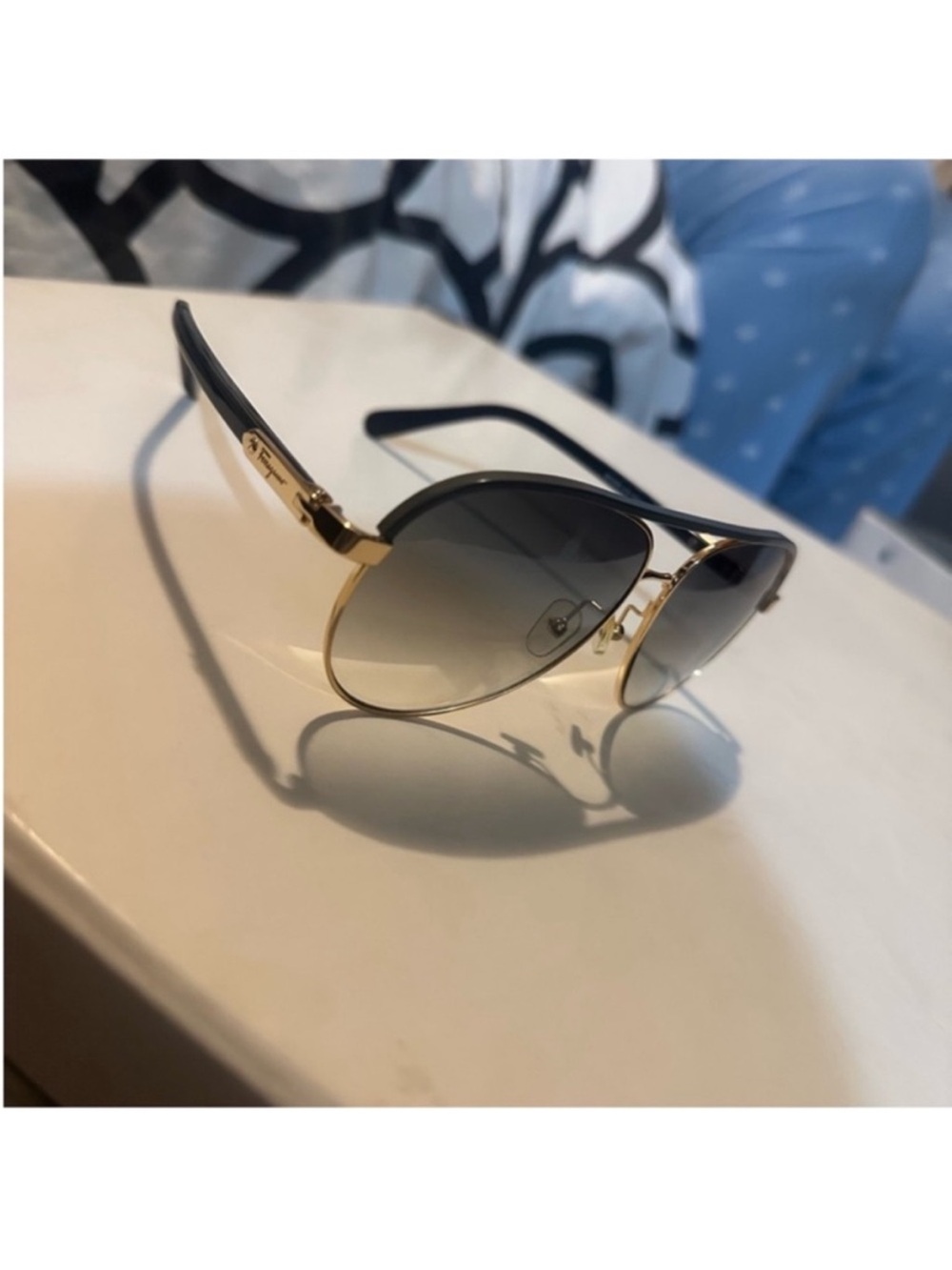 Salvatore Ferragamo Gold and Black Gradient Aviator Sunglasses
